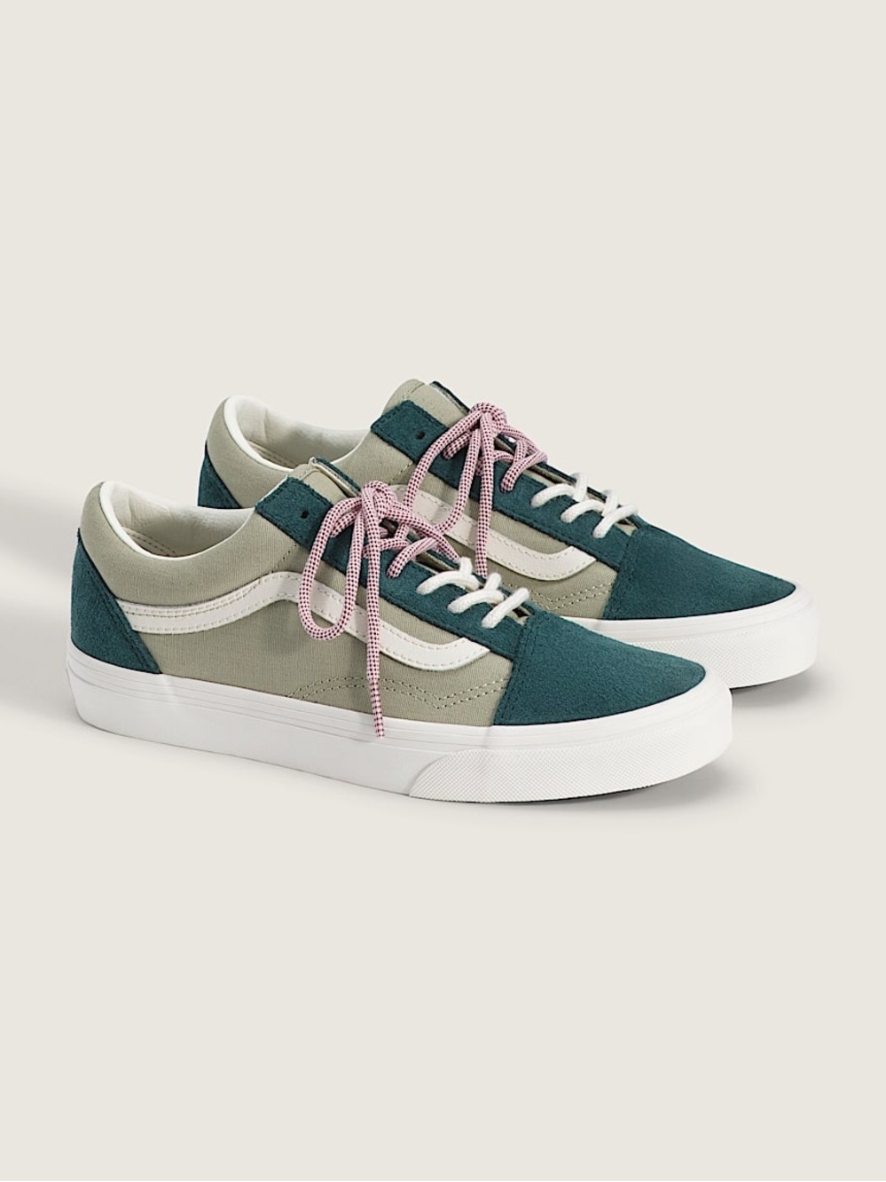 Vans Old Skool unisex Canvas & Suede Sneaker - Green/Pink Size W8/M6.5 - Picture 2 of 8